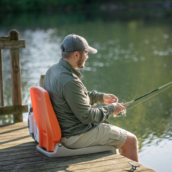 Flip Seat Brown & Orange on a dock.