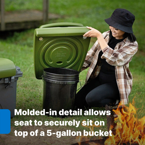 Flip Seat-Olive Green on a bucket.