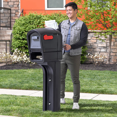 Mailmaster Plus Mailbox™ - Black with man retrieving mail from rear door 