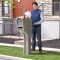 Mailmaster Plus Mailbox™ - Stone Gray man retrieving mail from rear door