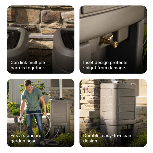 Lakewood Rain Barrel and Stand™ information graphic