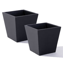 Step2 Tremont Short Square Planter — 15 in wide, 15 in tall, 14 in base; charcoal square planter on white background