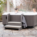 Hot Tub Storage Steps With Handrail with towel hanging from hook