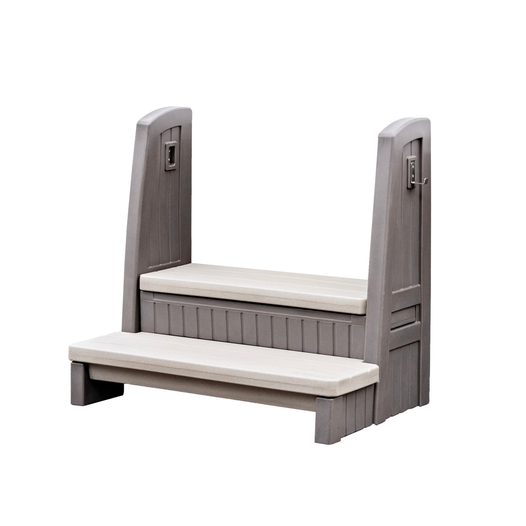 Hot Tub Storage Steps With Handrail™ Dark Cedar