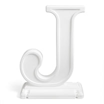 Close-up of the "J" letter from the Paintable Large Outdoor Christmas JOY Letters set, unpainted white, on its base