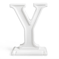 Close-up of the "Y" letter from the Paintable Large Outdoor Christmas JOY Letters set, unpainted white, on its base