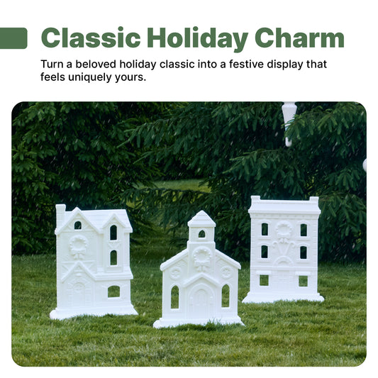 Paintable Large 3-Piece Outdoor Christmas Village