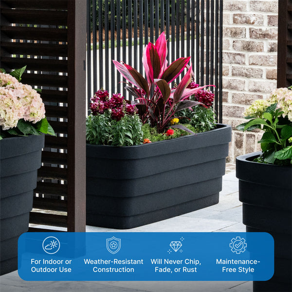 Wave Trough Planter™ 2 Pack - Black for indoor or outdoor use