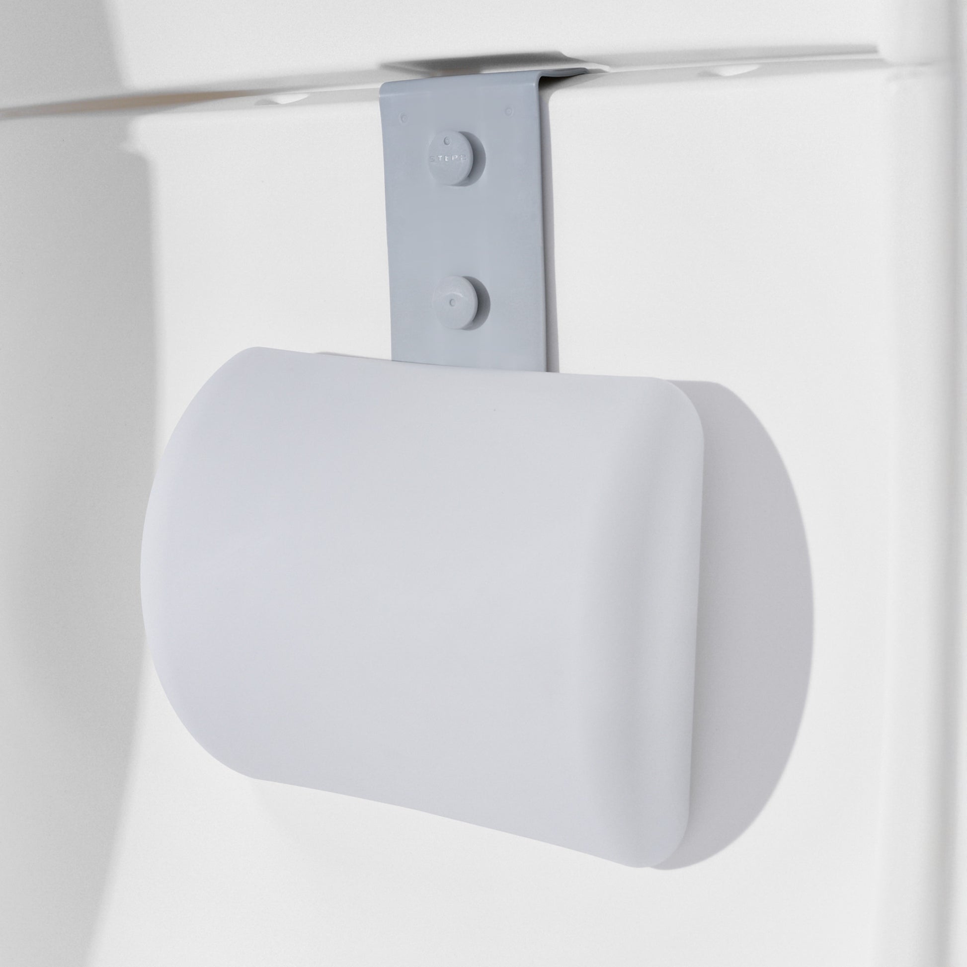 Mondello Pool Accessories gray headrest cushion attached to pool lounger rail via mounting hardware, white background