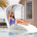 Mondello Pool Accessories™ woman using cup holder, phone holder and pillow