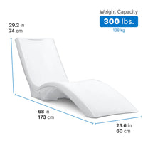 Vero Pool Lounger dimensions — 68 in x 23.6 in x 29.2 in; 300 lb. / 136 kg weight capacity; white lounger render; white background