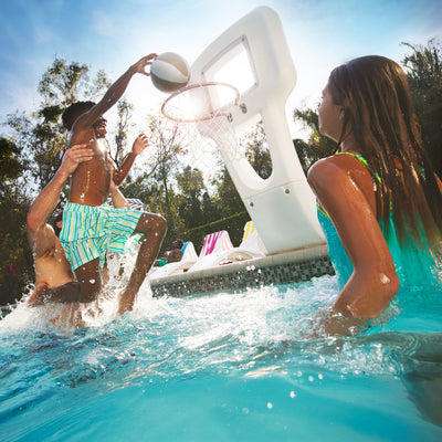 Vero Pool Basketball Hoop™ child attempting a basket with the ball