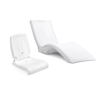 Step2 Vero Pool Lounger Plus Flip Seat Bundle — white Vero Pool Lounger and white Flip Seat upright side by side; white background