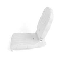 Left side profile view of Seashell Flip Seat in white upright, showing backrest angle, ribbed seat, and hinge, on white background