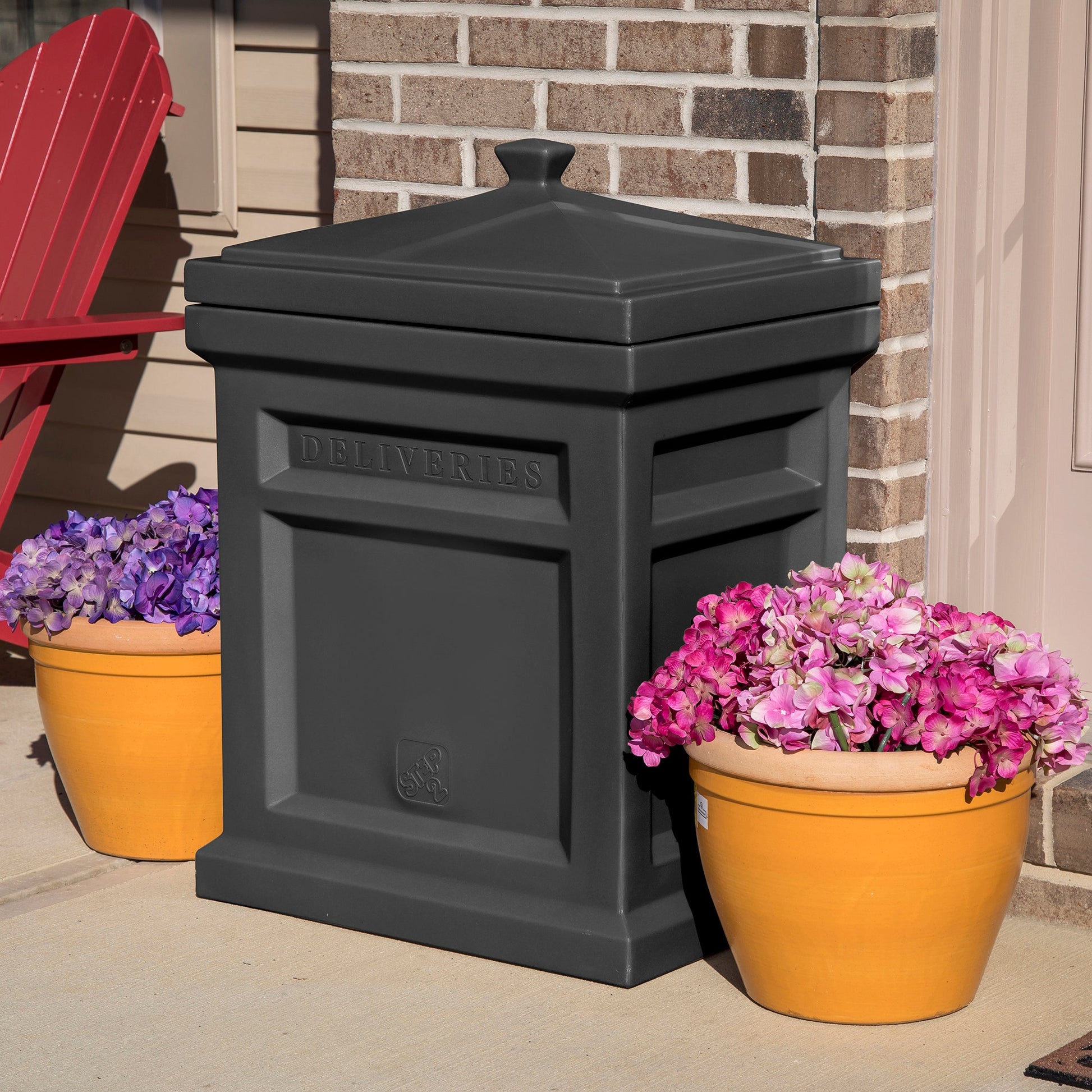 Express Package Delivery Box Black “Deliveries” clearly marked 