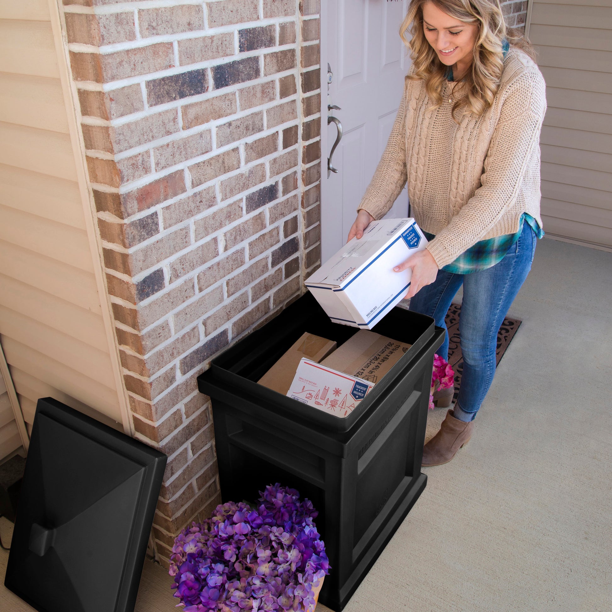 Express Package Delivery Box™ - Black retrieve packages by removing lid