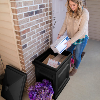 Express Package Delivery Box™ - Black retrieve packages by removing lid