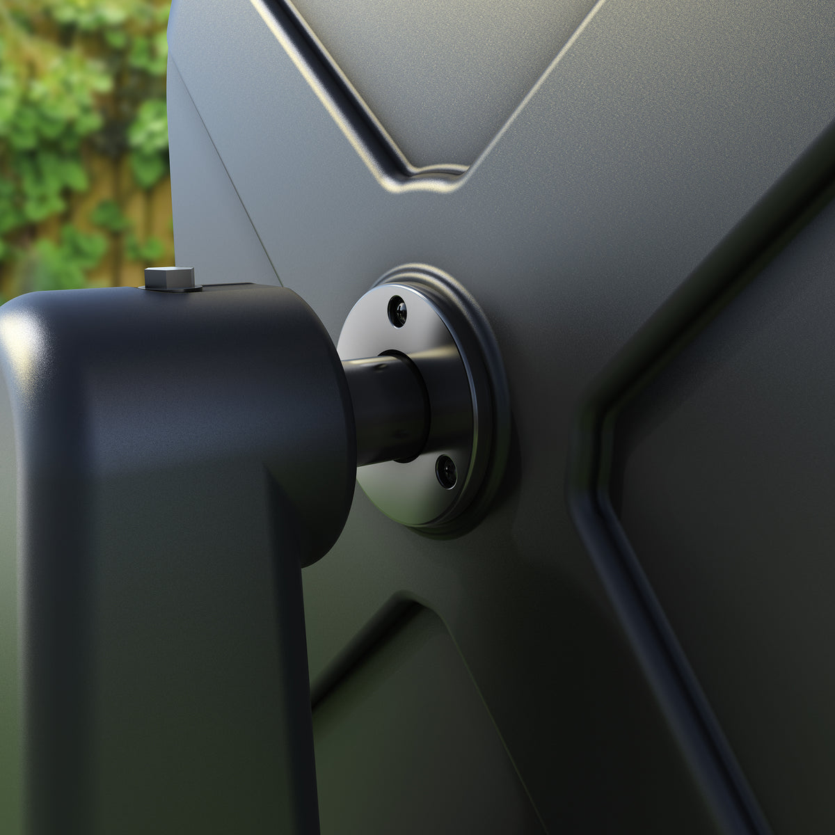 Close-up of EverTough Composter L-shaped crank and axle mechanism
