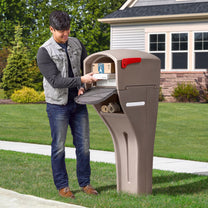 Mailmaster Xl Mailbox Mocha retrieving mail from front of unit 