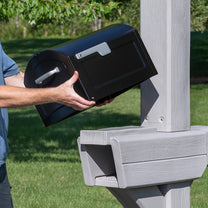 Highland Mail Post - Weathered Cedar installing small mailbox