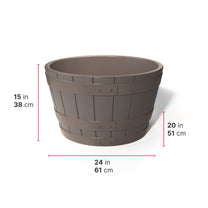 American Oak Planter™ dimensions — 15 in / 38 cm tall, 20 in / 51 cm deep, 24 in / 61 cm wide