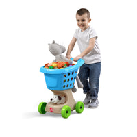 Little Helper's Shopping Cart - Blue with boy pushing cart full of groceries