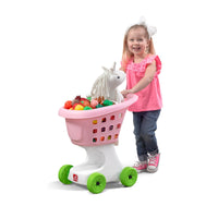 Little Helper's Shopping Cart - Pink  with girl pushing full cart of groceries