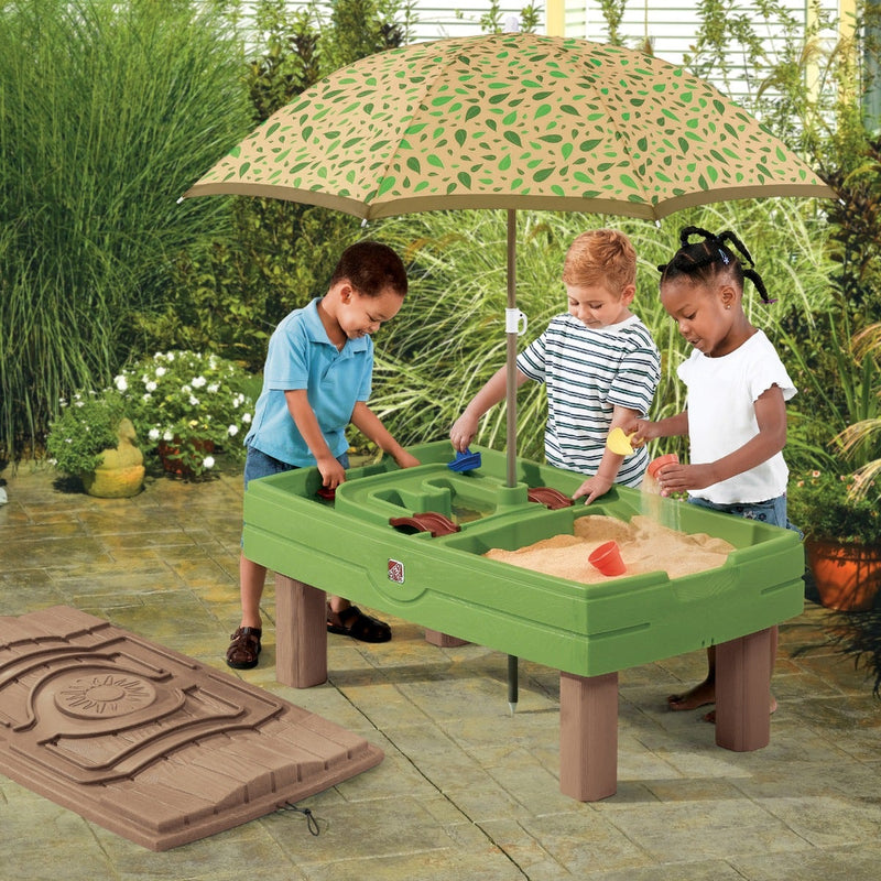Naturally Playful™ Sand & Water Activity Center™ - Leaf Umbrella with kids playing