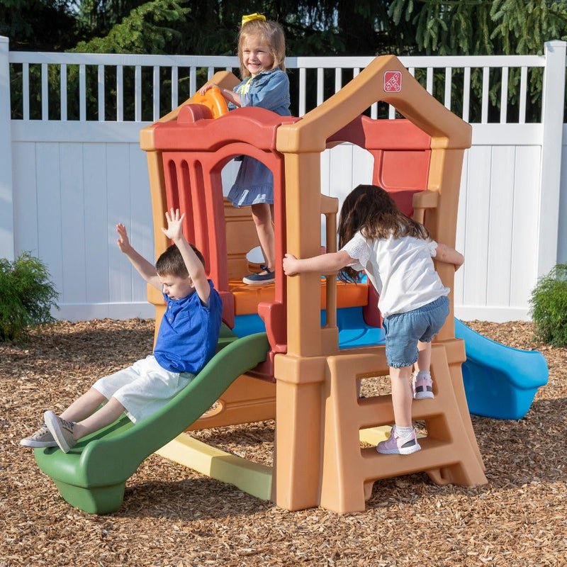 Play Up Double Slide Climber™ with kids playing outdoors
