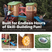 Clubhouse Climber includes 2 slides a steering wheel and windows and skylight