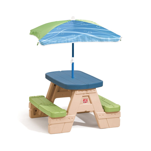 Sit & Play Picnic Table with Umbrella Blue & Green<br /><br /><br />