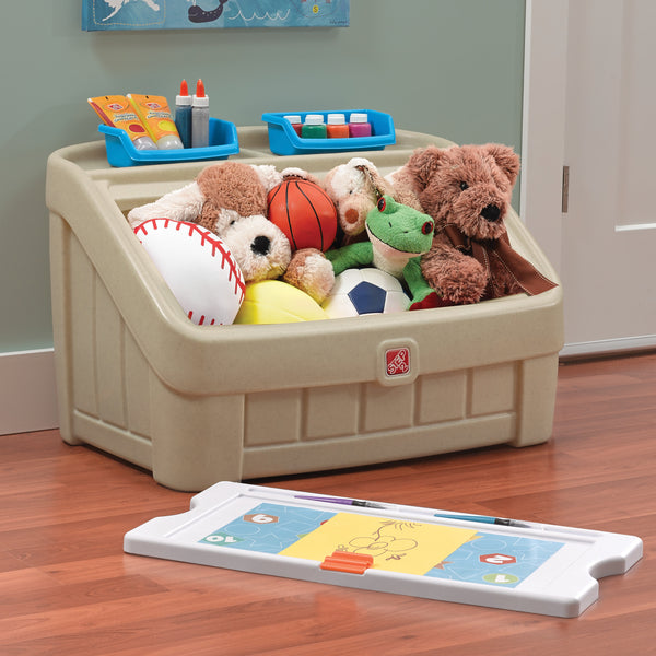 2-in-1 Toy Box & Art Lid™ filled with toys