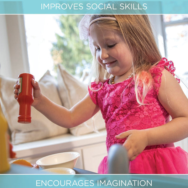 Best Chef's Play Kitchen girl playing with ketchup.