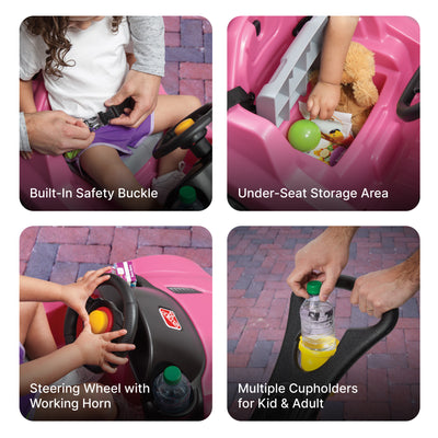 Whisper Ride Cruiser™ - Pink with safety buckle under-seat storage cupholders and horn