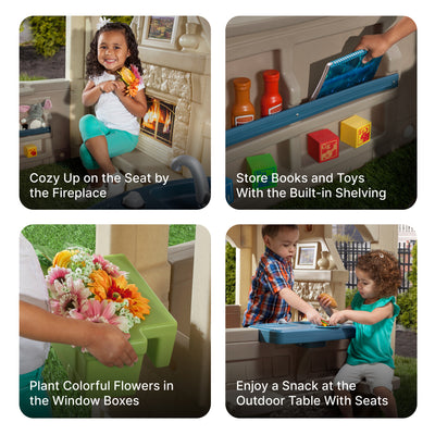 Charming Cottage™ with window boxes, built-in shelving, outdoor table with seats