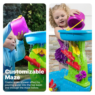 Rain Showers Splash Pond Water Table™ with Cover child pouring water to create a rain shower