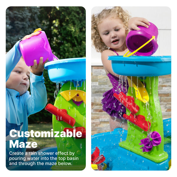 Rain Showers Splash Pond Water Table™ with Cover child pouring water to create a rain shower
