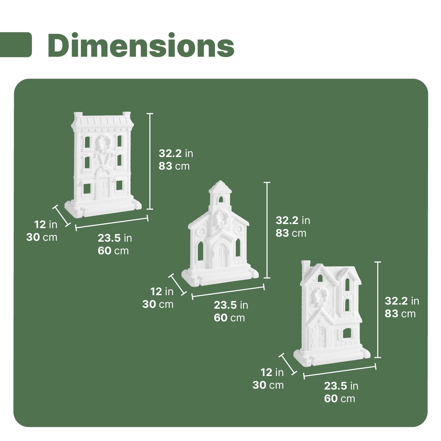 Paintable Large 3-Piece Outdoor Christmas Village