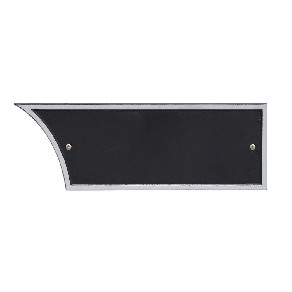 Atherton Grand Plaque Two-Line in Black/Silver — black granite-texture field with silver border frame and two silver mounting screws; white background