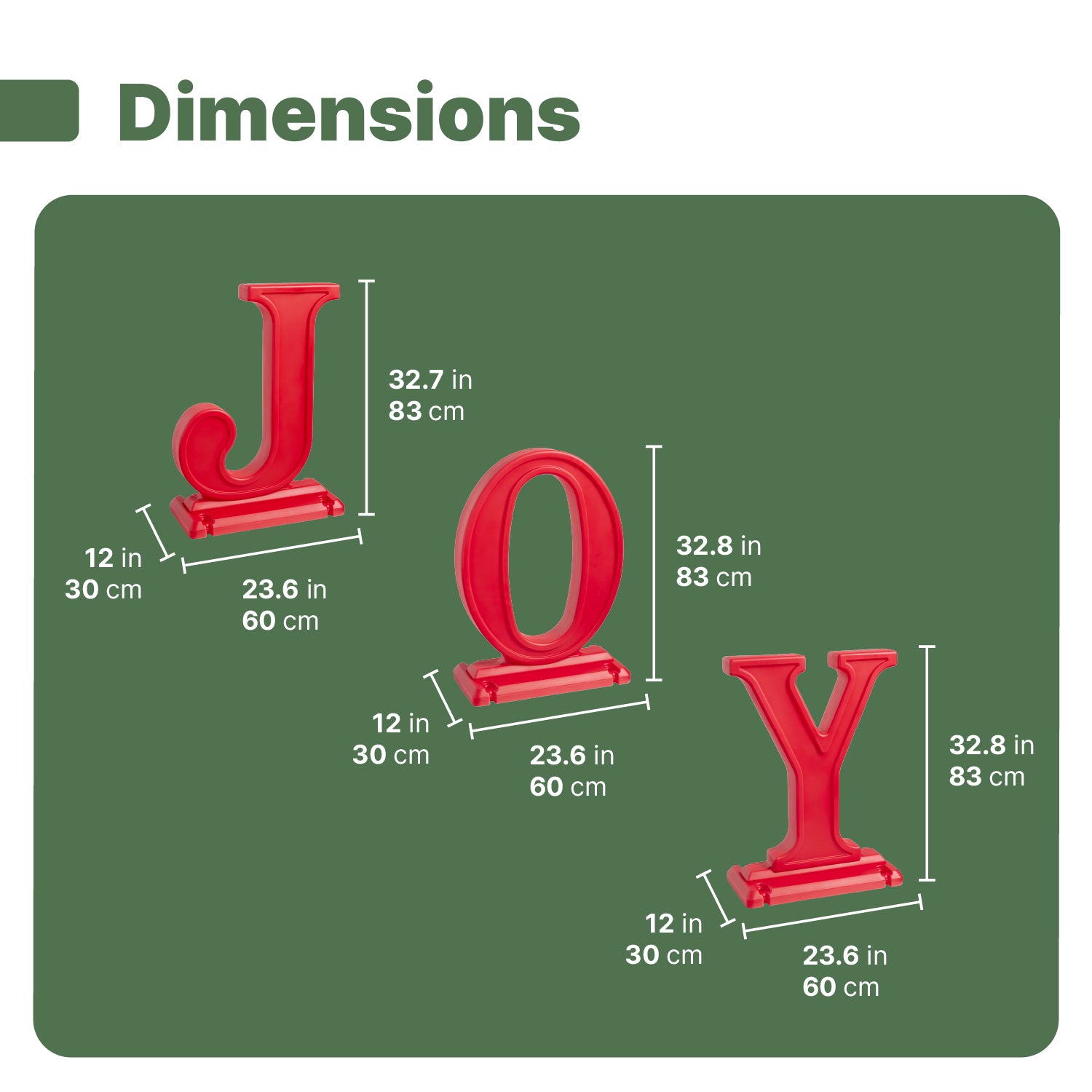 Paintable Large Outdoor 3-Piece Christmas JOY Letters Decoration - Red